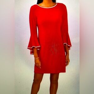 Red formal dress with rhinestone detail and flare sleeve, lightweight, Medium